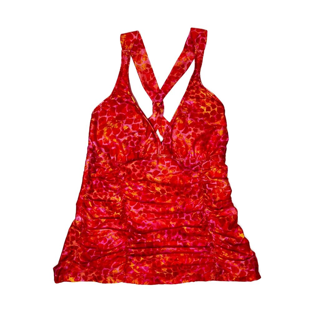 Antonio Melani Twist Back V-Neck Tankini Swimsuit Top Small Animal Print